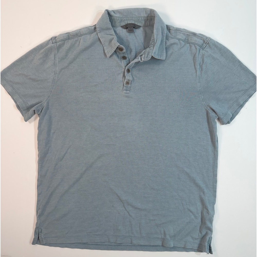 John Varvatos Mens Short Sleeve Polo Shirt Blue Grey Size Med 4 Button Placket